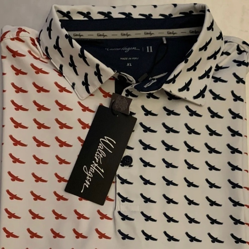 NWT Walter Hagen USA Eagle Flag Print Golf Polo Mens Size Stretch New - Picture 2 of 14
